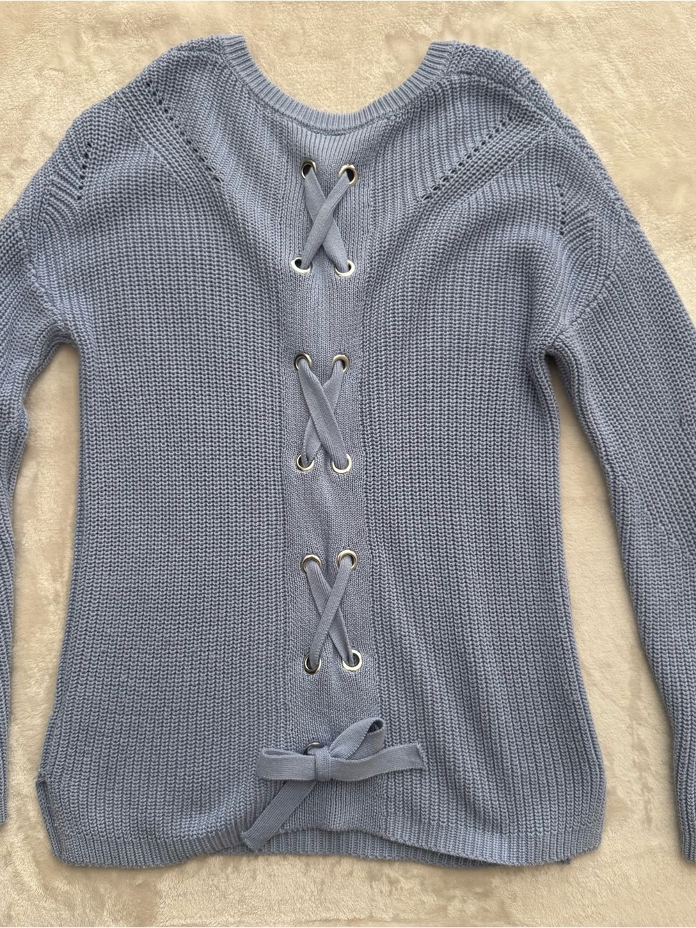 Women's Lace-Up Back Knit Sweater - Light Blue